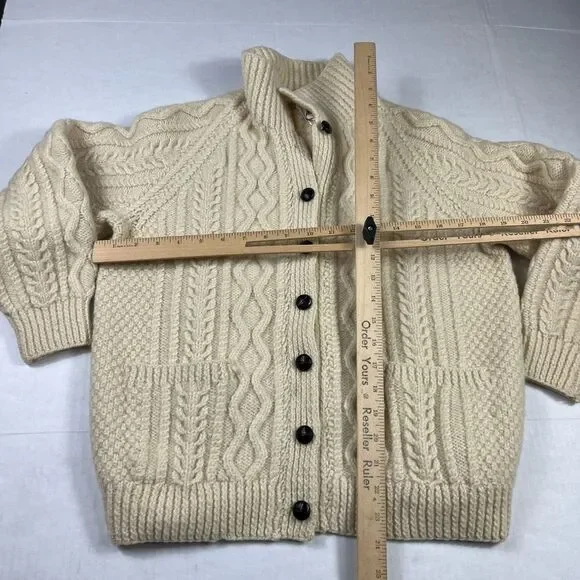 Blarney Woolen Mills Aran Cable Knit Cardigan Ivory Wool Cozy Warm Sweater S/M - Picture 5 of 10